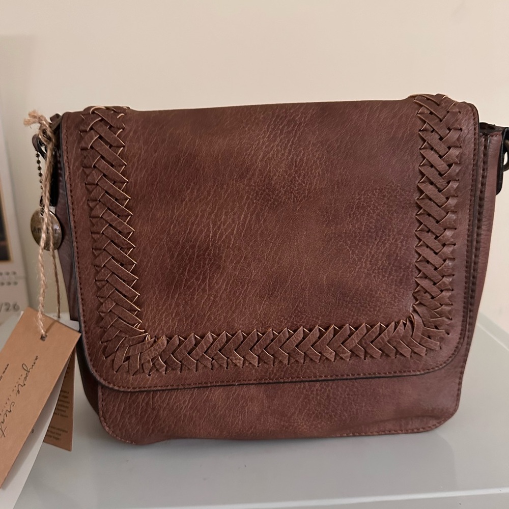 Ampere Creations Woven Trim Brown Crossbody Bag - Classic Everyday Style - Picture 2 of 8